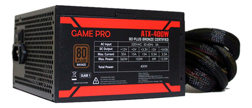 Fuente De Poder Gamepro Atx 400w 80 Plus Bronze Color Negro