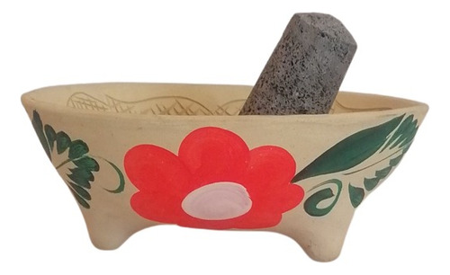 Molcajete De Barro Blanco Grande Incluye Tejolote 28 Cm