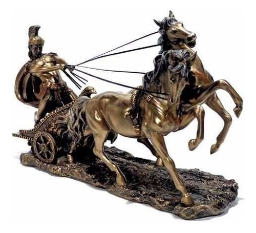 Biga Romana Gladiador Carruagem Cavalos Estatueta Veronese Cor Bronze