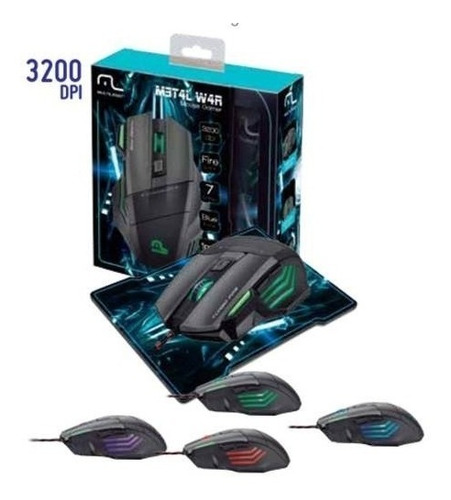 Mouse Gamer Multilaser M3t4l W4r 7 Botões, 3200dpi Mo207