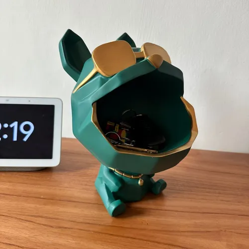 Estatua Decoración Perro Boca Abierta Con Lentes Deco