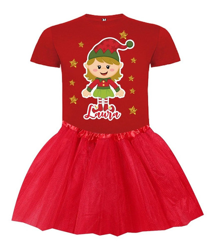 Conjunto Disfraz Niñas Duende Elfo Navidad Personalizado