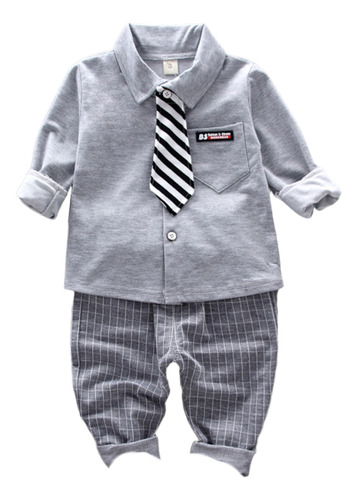 Conjunto Primavera De 2 Pcs Con Camisa Y Pantalón Para Bebé Gris 18-24 M