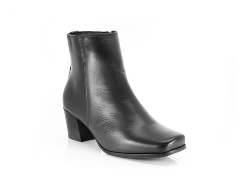 Imagem 5 de 9 de Bota Feminina Bico Quadrado Comfort Couro De Carneiro Preta