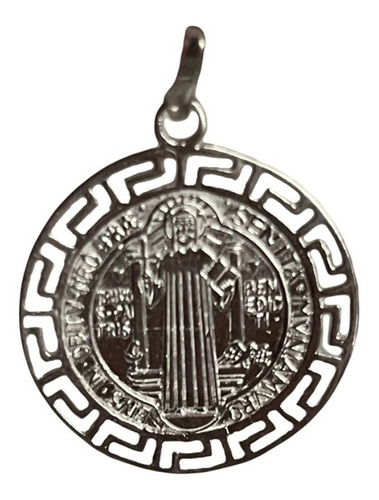 Medalla De San Benito Con Greca 2.5 Cm En Plata Ley 0.925