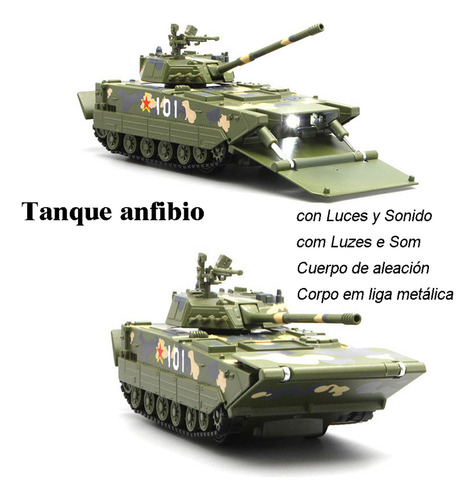 Tanque Anfibio Modelo Militar De Metal Con Luz Y Sonido 1/50