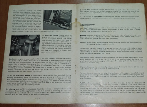 Opel Olympia Owner's Manual Idioma Ingles Año 1958 (Usado)