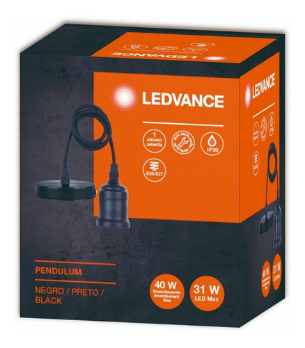 Imagen 2 de 6 de Colgante Pendulum Ledvance Negro +led Vintage Globo Dim 7.5w