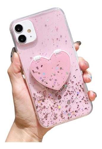 Imagen 1 de 5 de Funda Corazon Para iPhone 11 + Mica + Soporte Espejo Dama