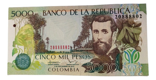 Billete 5000 Pesos Serial Radar 20888802 02/sep/2013 Unc