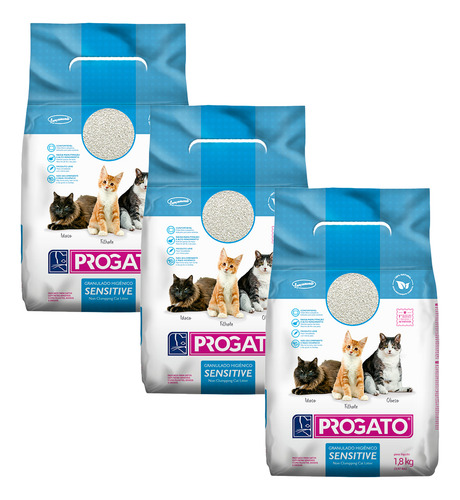 3x Areia Granulado Higiênico Para Gato Progato Sensitive