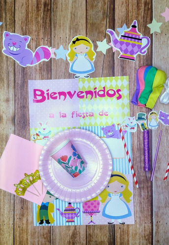 Combo Kit Set Alicia Pais Maravilla Cumpleaños Cotillon  