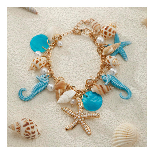 Ruoffeta Collar De Concha De Estrella De Mar, Pulsera De De Azul. 7 Cm