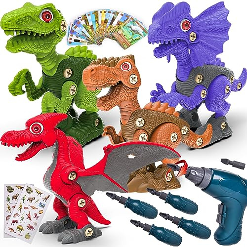 Set De 4 Dinosaurios Desarmables 2 Hojas De Pegatinas D...