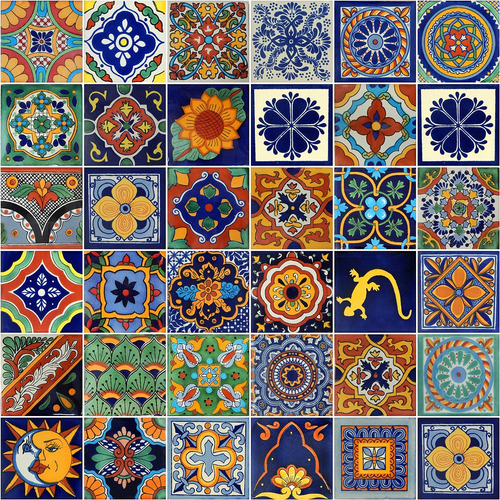 N Azulejos Mexicanos 4x4 Pintados Mano Cien Piezas Dise...