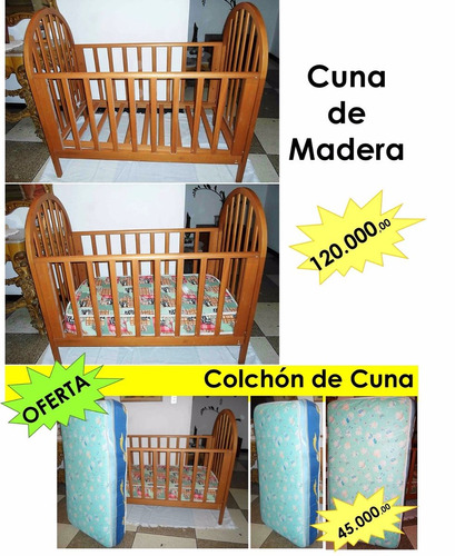 Combo: Cuna De Bebe En Madera Mas Colchon