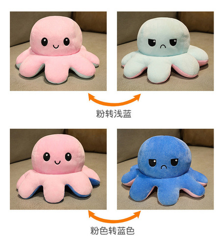 Zn Gran Peluche Pulpo Reversible Con Colores Intercambiables