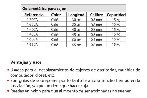 Guía Cajón X2 Metálica Café 0.8mmx55cm 1-55ca Discover