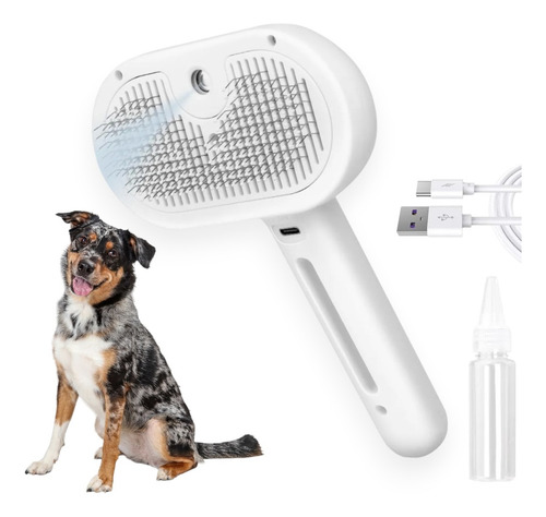 Cepillo A Vapor Autolimpiante Cardina Suave Perros Gatos Blanco