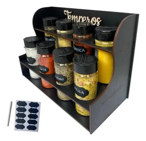 Porta Temperos E Condimentos Luxo 8 Potes Mais Etiquetas