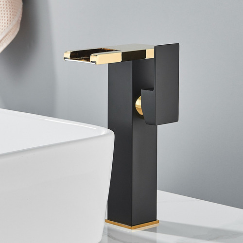Grifo Led En Forma De Cascada Para Lavabo, Grifo De Lavabo Acabado Mate Color Dorado