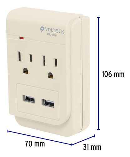 Multicontacto 2 Entradas Usb Supresor Picos 300 J Aterrizado