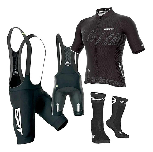 Imagem 1 de 10 de Conj Ciclismo Ert Premium Camisa Titanium + Bretelle + Meia