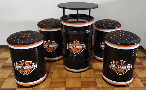 Kit Bistrô 1 Mesa 4 Banquetas Decoração Tambores