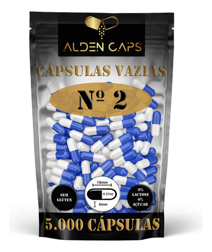 Suplemento Em Cápsulas Aldencaps  Cápsulas Nº 2 Cápsulas Vazias De Gelatina Nº 2 Cápsulas Vazias Cápsulas Vazias De Gelatina Nº 2 Sabor  Cor Azul E Branca Em Saco De 500g 5000 Un