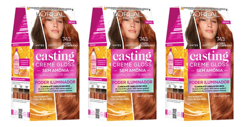 Coloraçao Casting Gloss 743 Louro Acobreado - Kit C/3un
