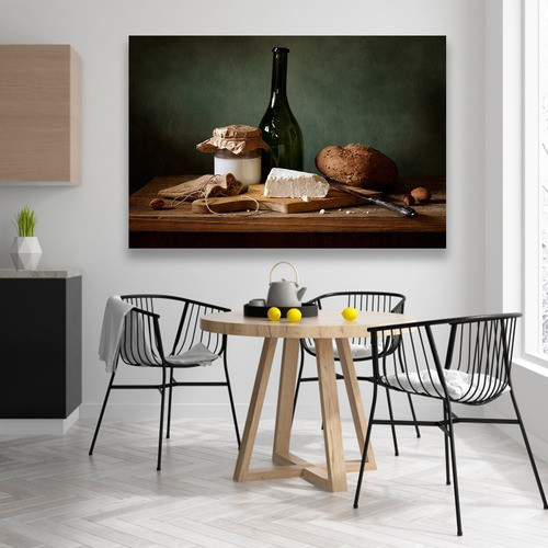 Cuadro Decorativo Bodegones Canvas Pan Queso Y Leche En Mesa