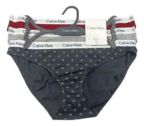 Calvin Klein Set 3 Calzon Bikini Logo Algodón Mujer Original