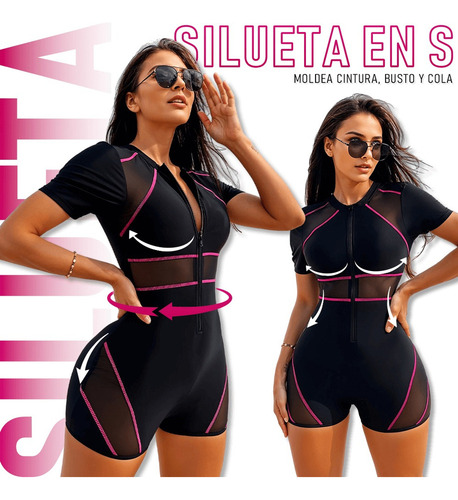 Nm Traje De Baño Una Pieza Manga Corta Negro Bikini Con