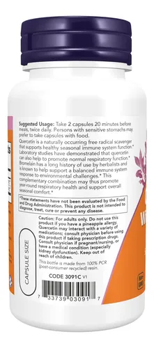 Suplemento De Quercetina Con Bromelina De Now Foods, 60 Cáps
