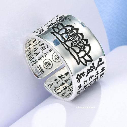 Anillo Budista Flor De Loto + Sutra Del Corazón - Bendición
