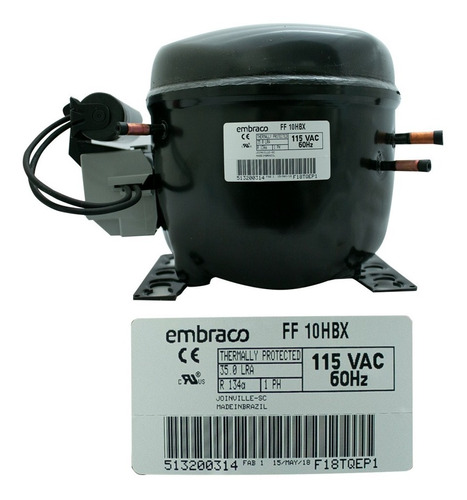 Compresor Embraco 1/4+hp R134a 115/127v A/m/b Bpor Ff10hbx