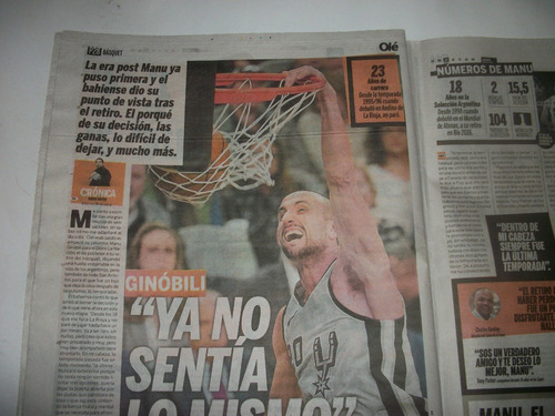 Basquet - Manu Ginobili - Su Retiro De Los Spurs (Usado)
