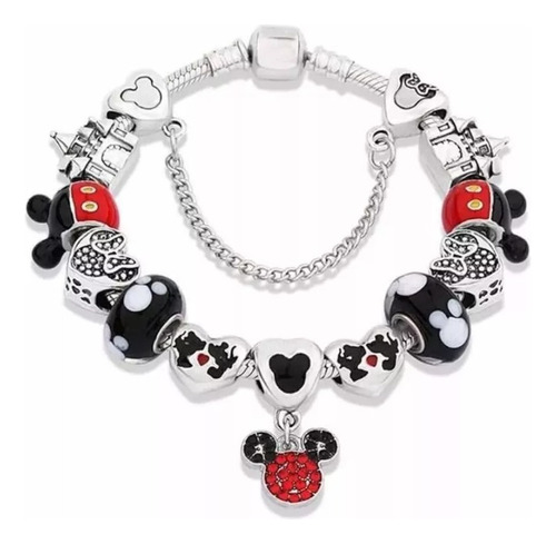 Pulsera Con Charms Dijes Mickey Minnie Castillo Mujer