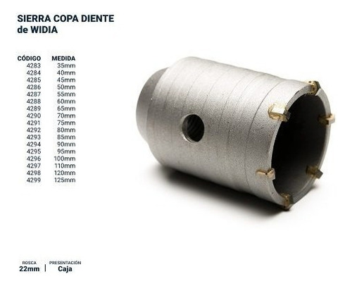 Mecha Copa Pared Widia Bremen 85mm Sierra Rosca M22 Cod. 4293 Dgm