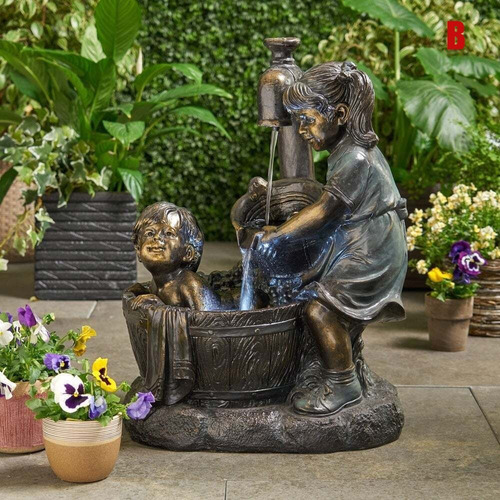 Estatua De Resina Para Jardín, Diseño De Niña Y Niño