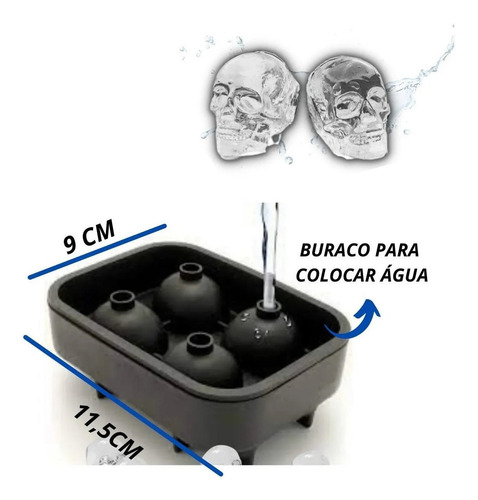 Kit 2un Forma Gelo Caveira Cranio Silicone Drinks Bar