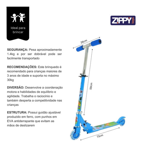Patinete infantil Zippy Toys Light Speed de 3 ruedas de hasta 40 kg, color azul