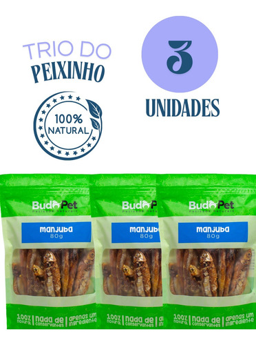Kit Petisco Natural P/ Cães E Gatos Manjuba Pet Budopet 3un