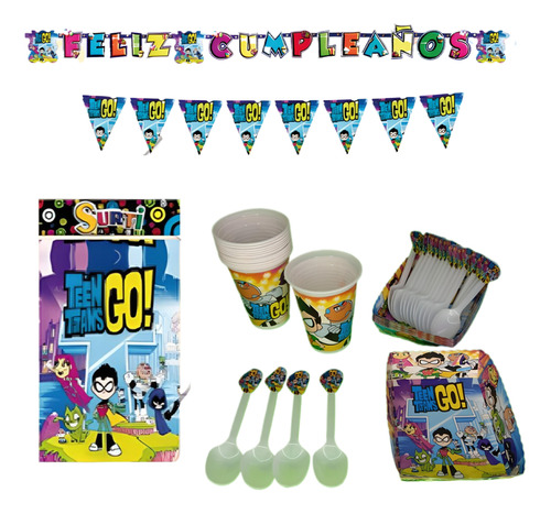 Kit Decoracion Completo Vasos+platos Jovenes Titanes 12niños