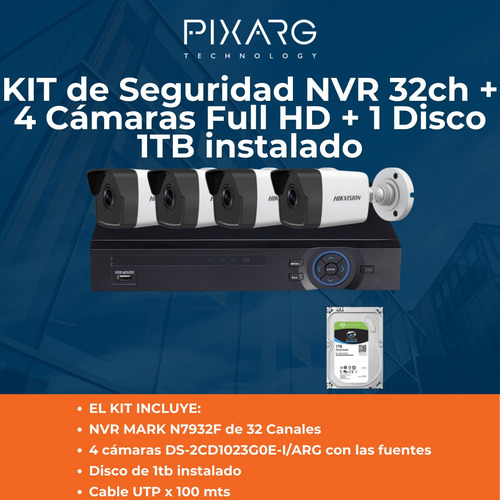 Imagen 2 de 7 de Kit Seguridad Nvr 32 Ch + 4 Cámaras Ip 1080p 2mp + 1tb Hdd