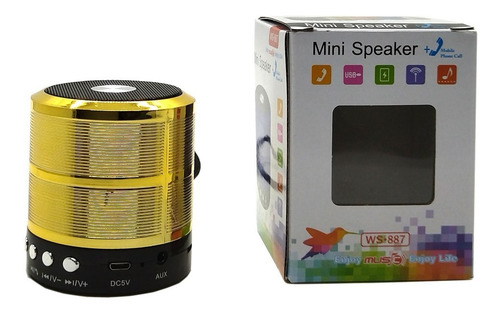 Imagem 5 de 6 de Mini Caixa De Som Portátil Bluetooth Mp3 Ws-887 Dourada