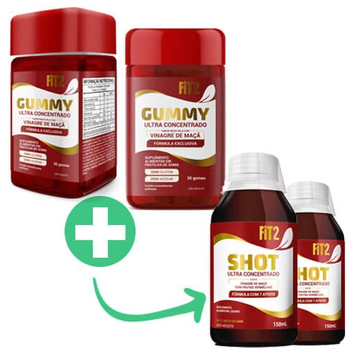 2 Gummy Goma Ultra Concentrado + 2 Shot Fit2 Vinagre De Maçã