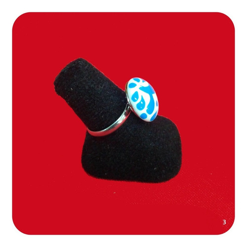 Imagen 2 de 3 de Anillo Azul Ajustable De Talavera Poblana Y Pewter M3 Jyr