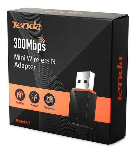 Imagen 2 de 3 de Tenda U3 Adaptador Inalambrico Mini 300mbps