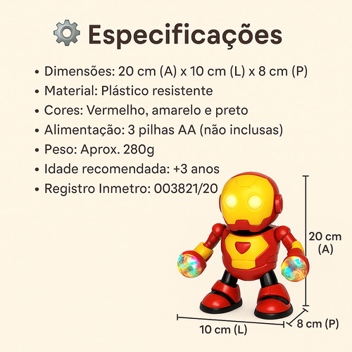 Robô Dançarino Infantil Heroi Com Som E Luzes Homem De Ferro